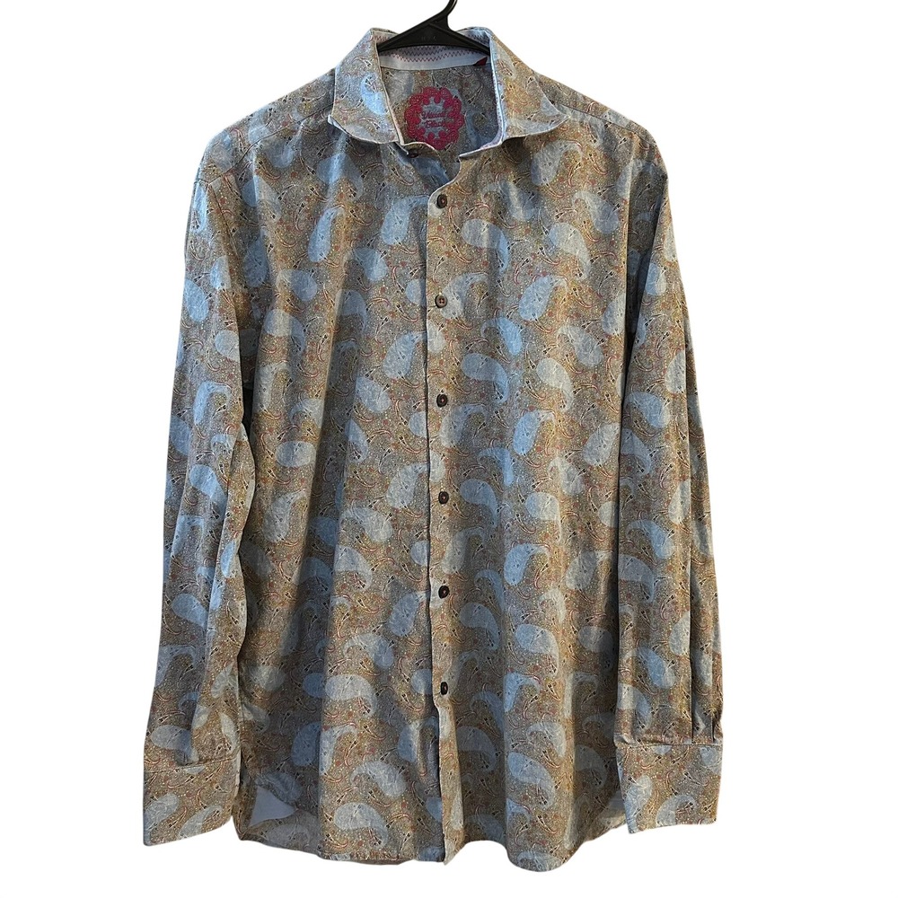 Luchiano Visconti Black Men's Paisley Print Long Sleeve Button Up Shirt Medium‎